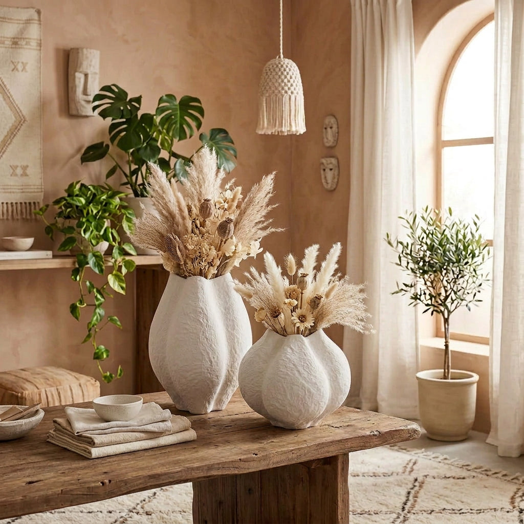 Vase décoratif Pétale – Design sculptural ivoire texturé