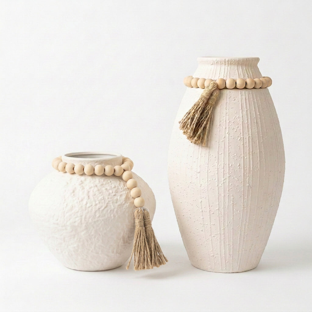Duo de Vases Décoratifs Ivoire – Collection Bohème Chic
