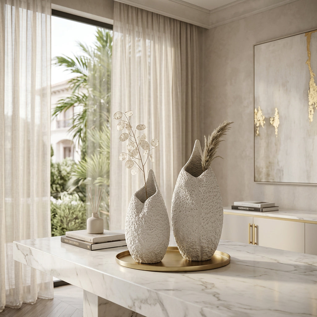 Vase décoratif Épure – Blanc texturé, silhouette sculpturale